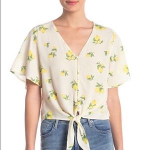 Elodie Button Down Tie Front Blouse Lemon